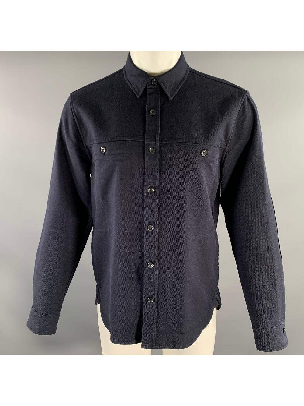 VINCE Size M Navy Patchwork Cotton Blend Pointed Collar Jacket